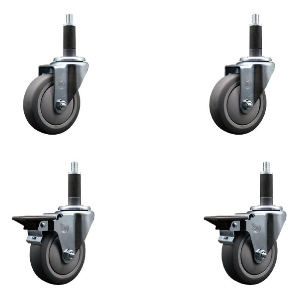 4'' Thermoplastic Rubber Wheel Swivel 1'' Expanding Stem Caster Set 2 Brakes, 4PK